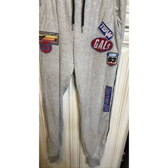 TopShop Women's Gray Patchwork Track Badge Joggers Sweatpants Size 6 - Picture 8 of 11
